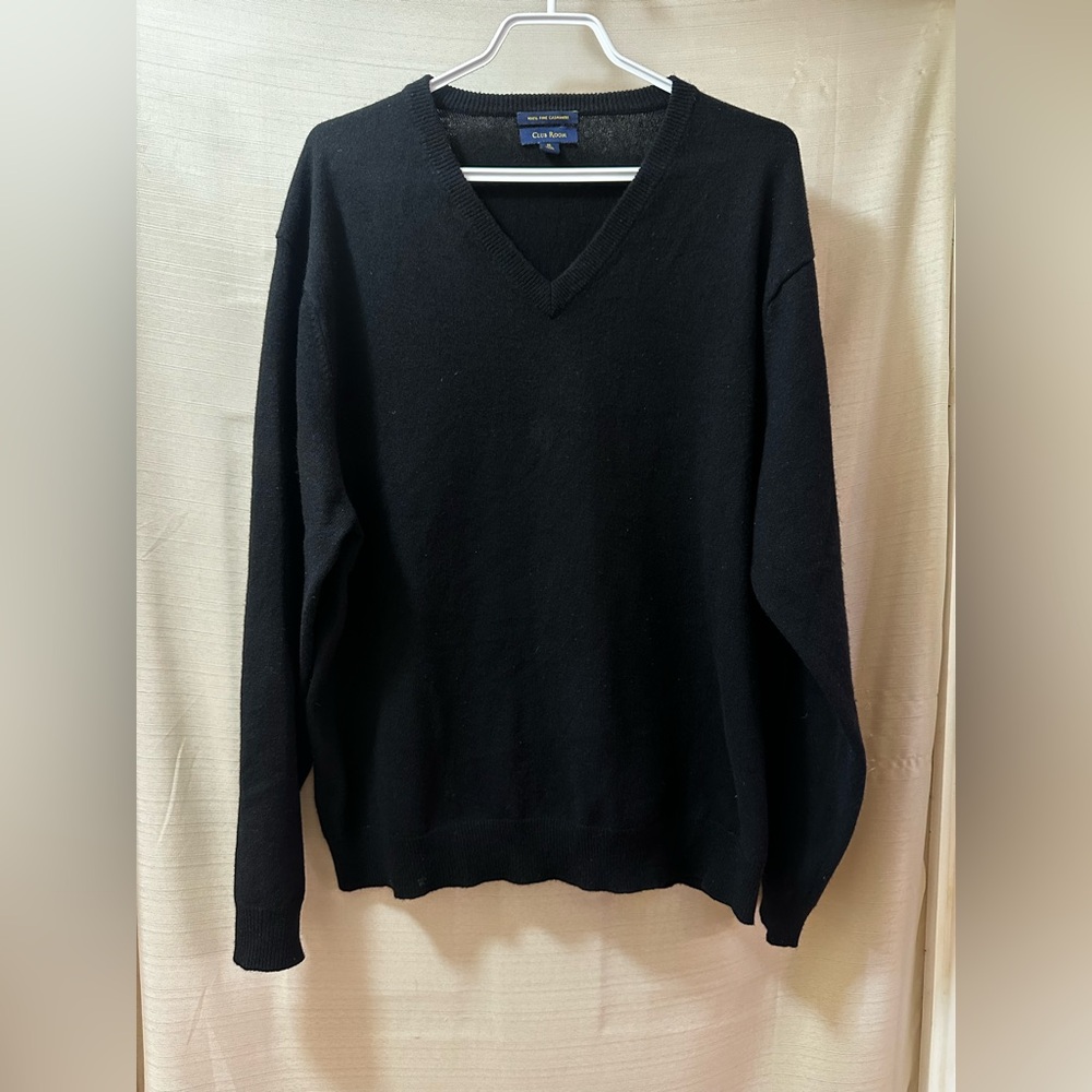 Men’s Club Room 100% Cashmere Black V-Neck Sweater XL Classic Soft Luxury Knit